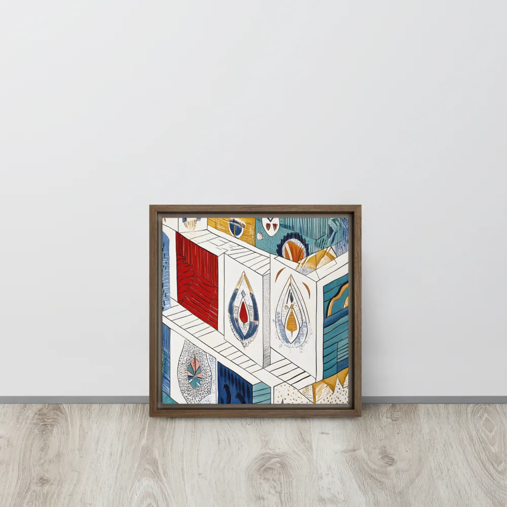 Symphony of Geometric Harmony | Canvas with Brown Frame | 12″×12″