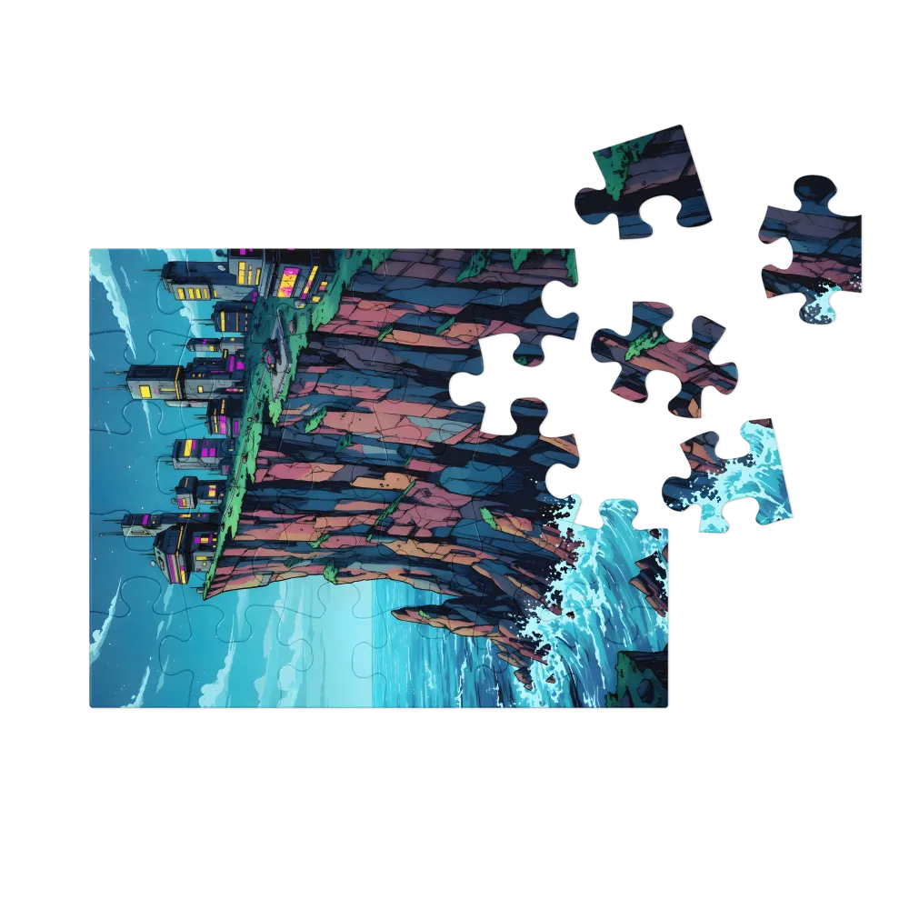Neon Cliff City 
 Jigsaw Puzzle in Tin Box