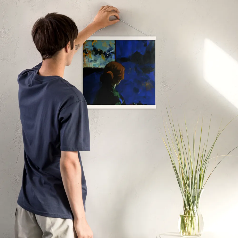 Contemplation Under the Night Sky | Poster With White Wood Hanger | 16″×16″