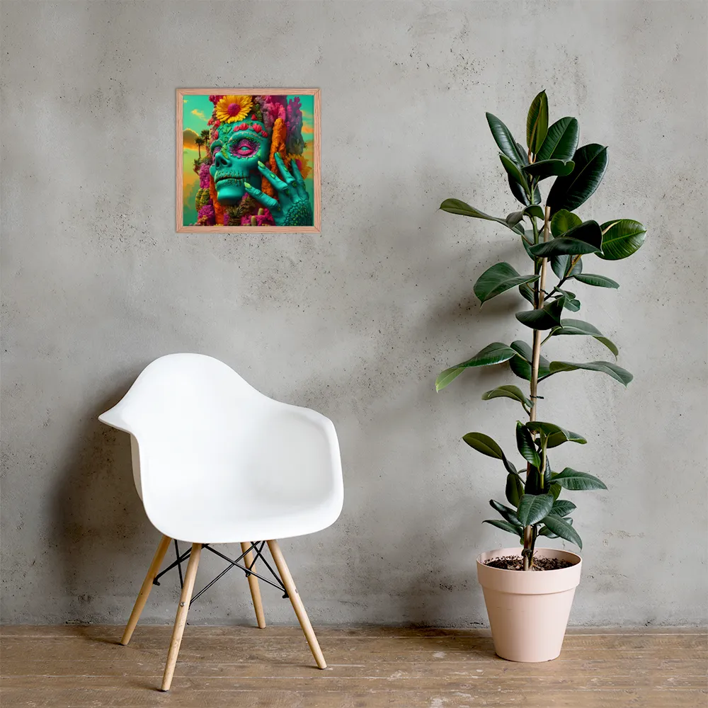 Ethereal Skull Garden | Poster with Red oak Frame | 16″×16″