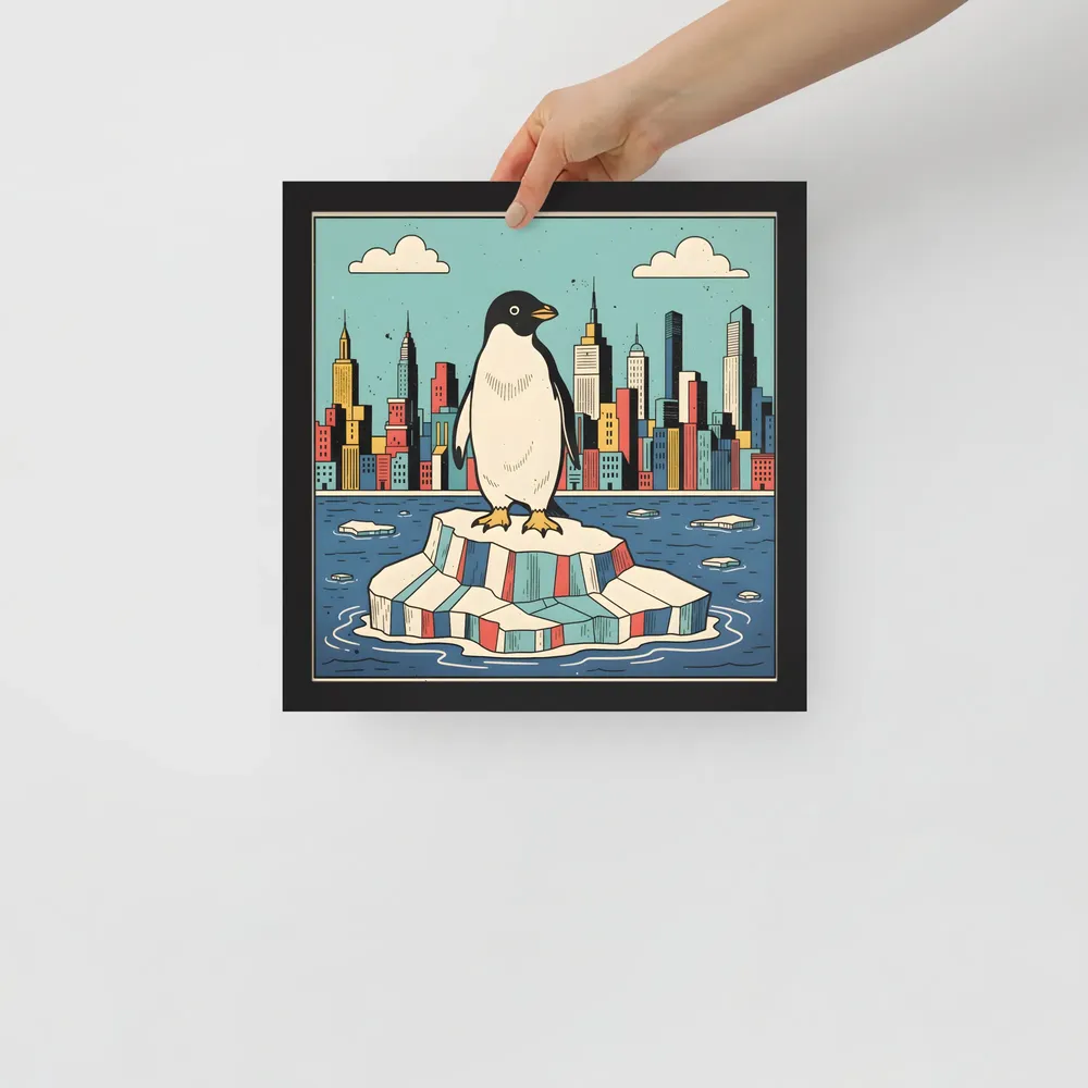 Urban Penguin 
 Poster with Black Frame | 12″x 12″