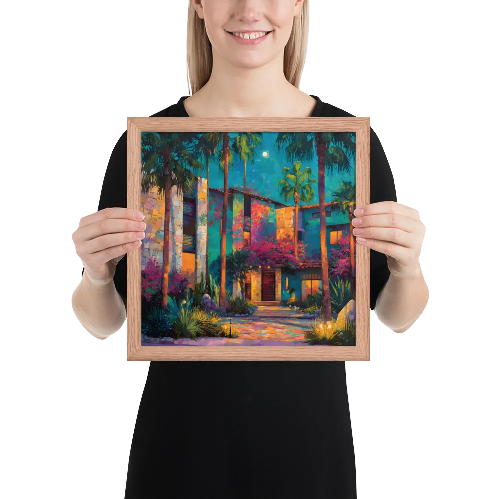 Moonlit Garden Courtyard 
 Poster with Red oak Frame | 12″x 12″