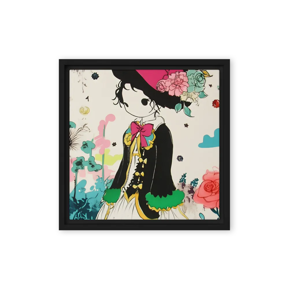 Whimsical Garden Reverie | Canvas with Black Frame | 12″×12″