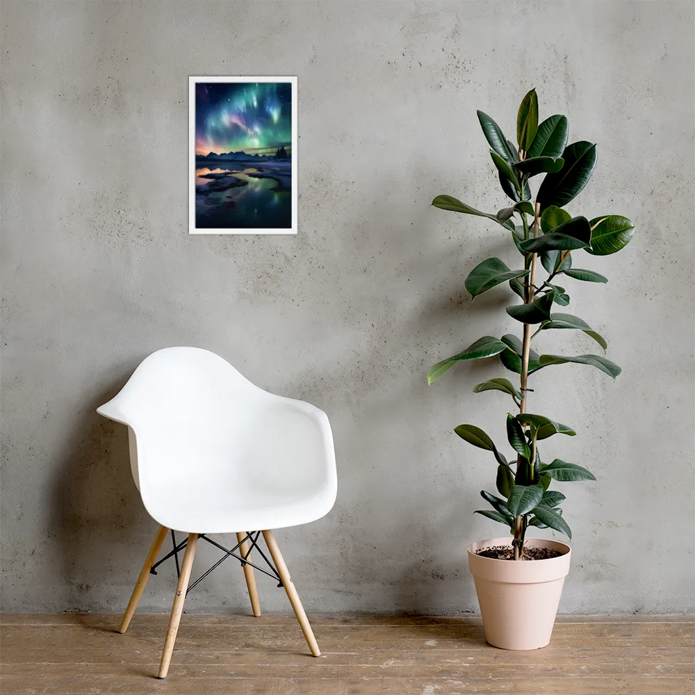 Ethereal Aurora: A Night Under the Stars | Poster with White Frame | 12″×18″