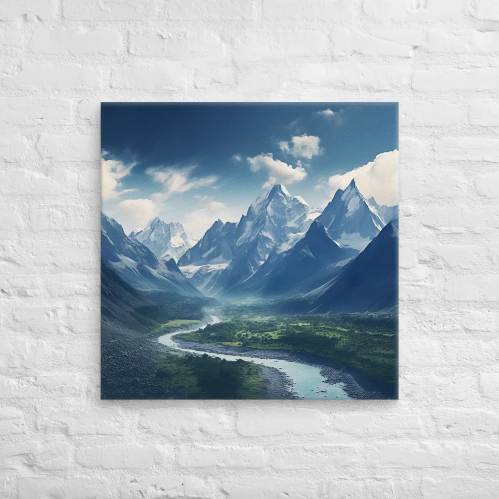 Majestic Serenity: A Landscape of Mountains and Rivers | Canvas | 28″×28″