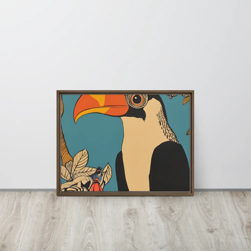 Tropical Majesty: The Toucan at Rest | Canvas with Brown Frame | 18″×24″