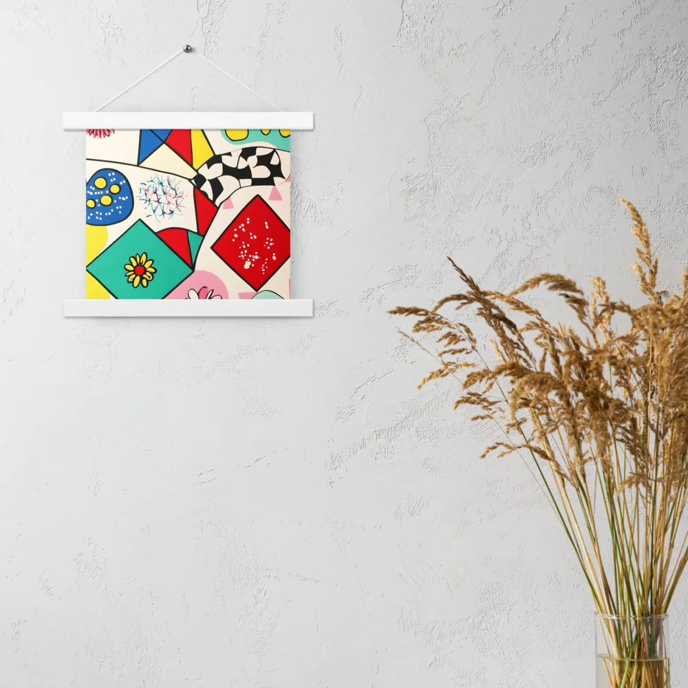 Joyful Geometry: A Playful Dance of Shapes and Colors | Poster With White Wood Hanger | 10″×10″