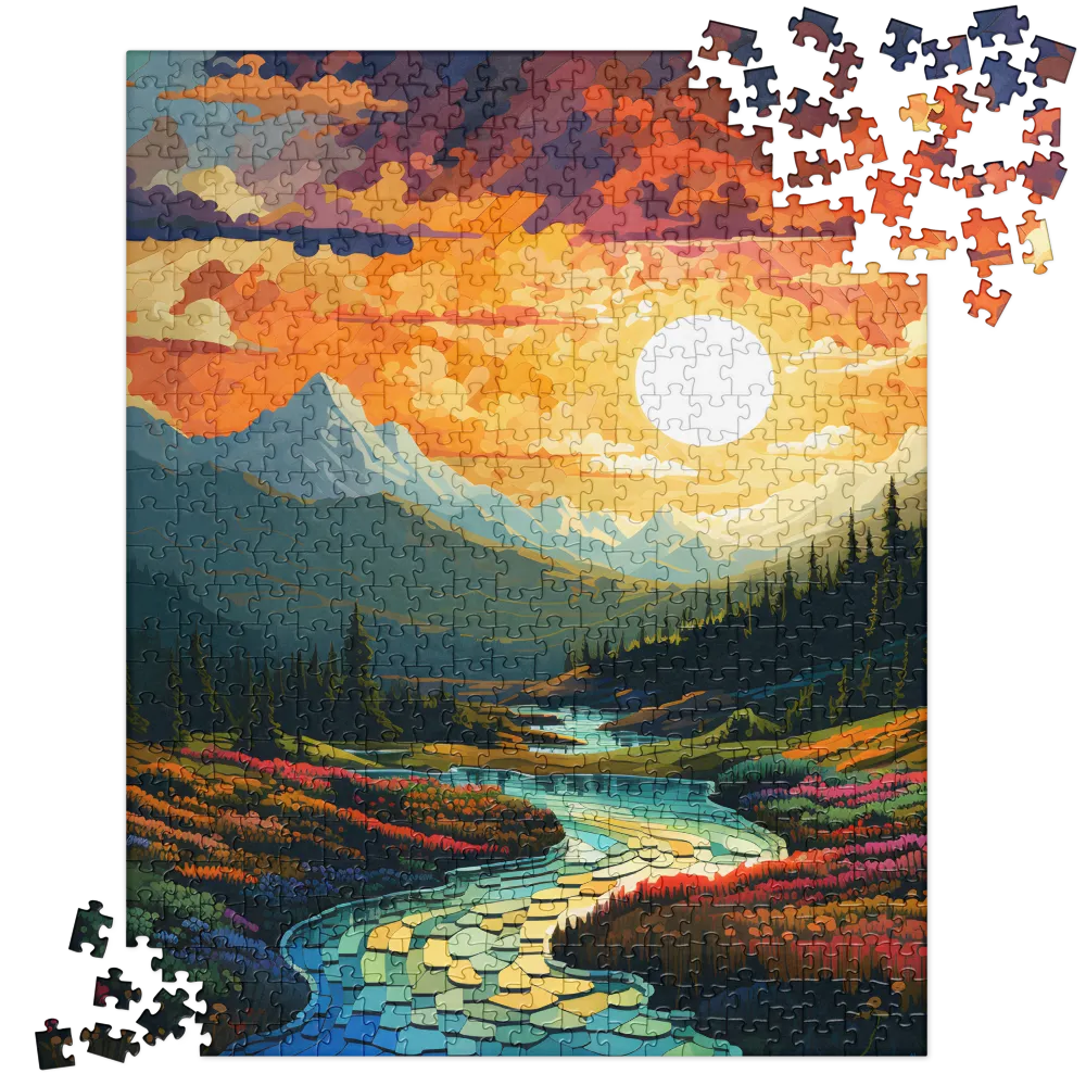 Serenity in Sunset: A Winding River's Embrace | Jigsaw Puzzle | 520 pieces