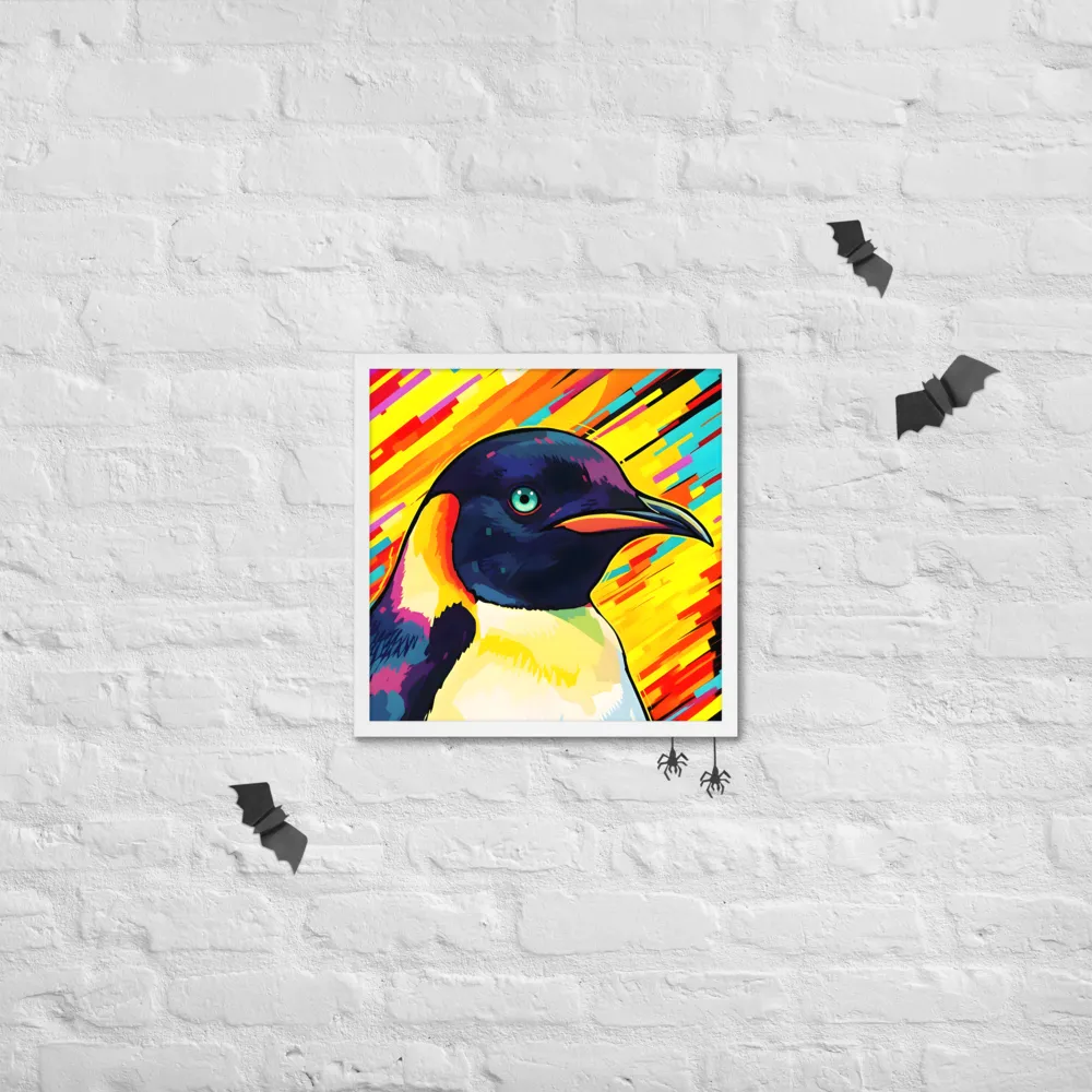 Neon Penguin 
 Poster with White Frame | 18″x 18″