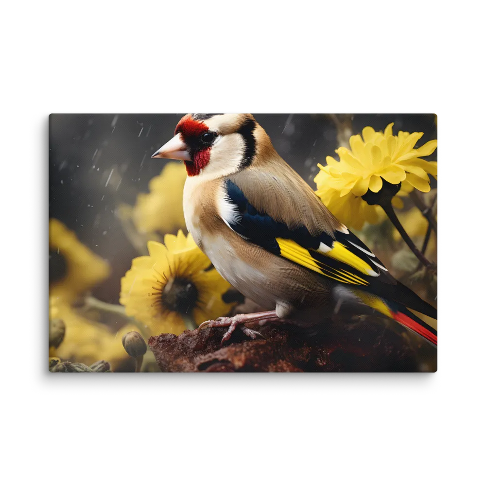 Harmony in Nature: A Goldfinch Amidst Blooms | Canvas | 40″×60″