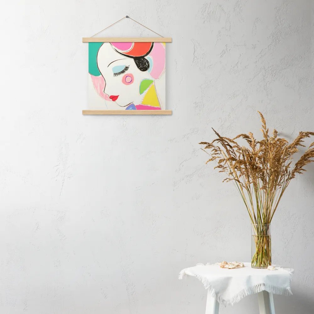 Whimsical Portrait in Colorful Abstraction | Poster With Oak Wood Hanger | 14″×14″