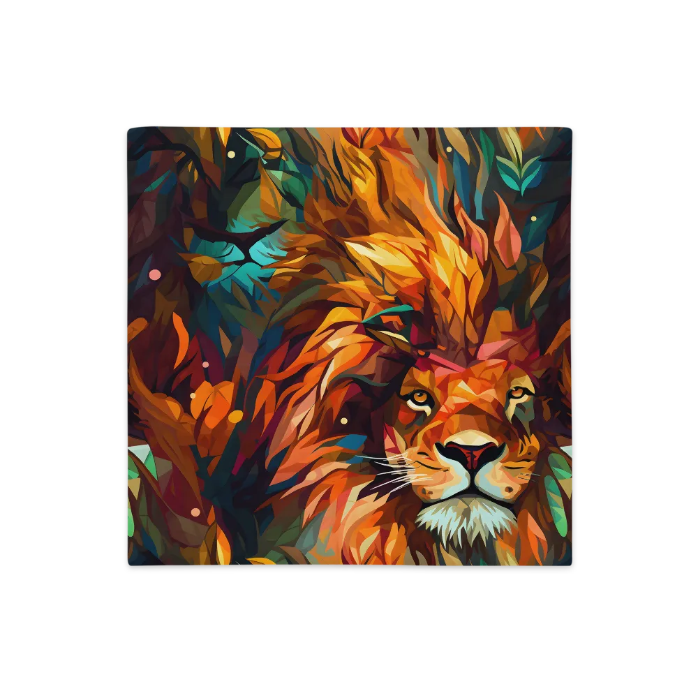 Majestic Gaze: The Polygonal Lion | Pillow Case | 18″×18″