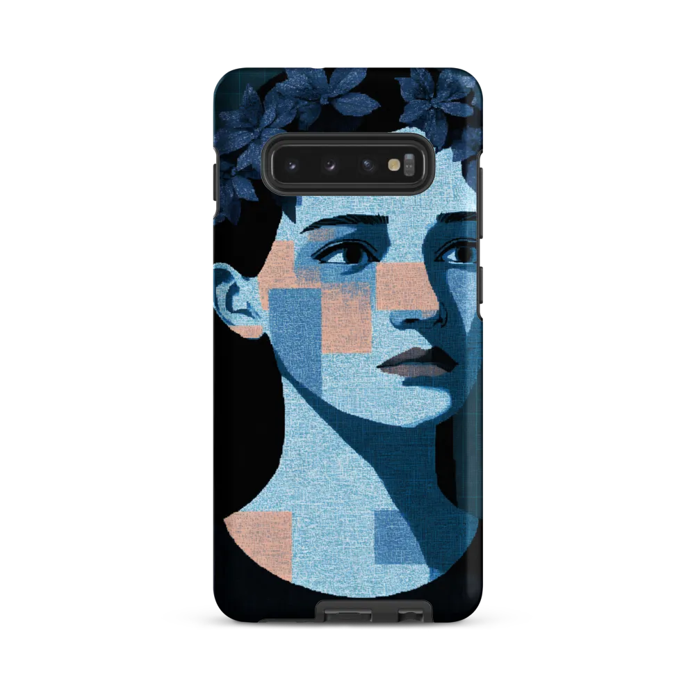 Grid-Wreathed Cyan Portrait