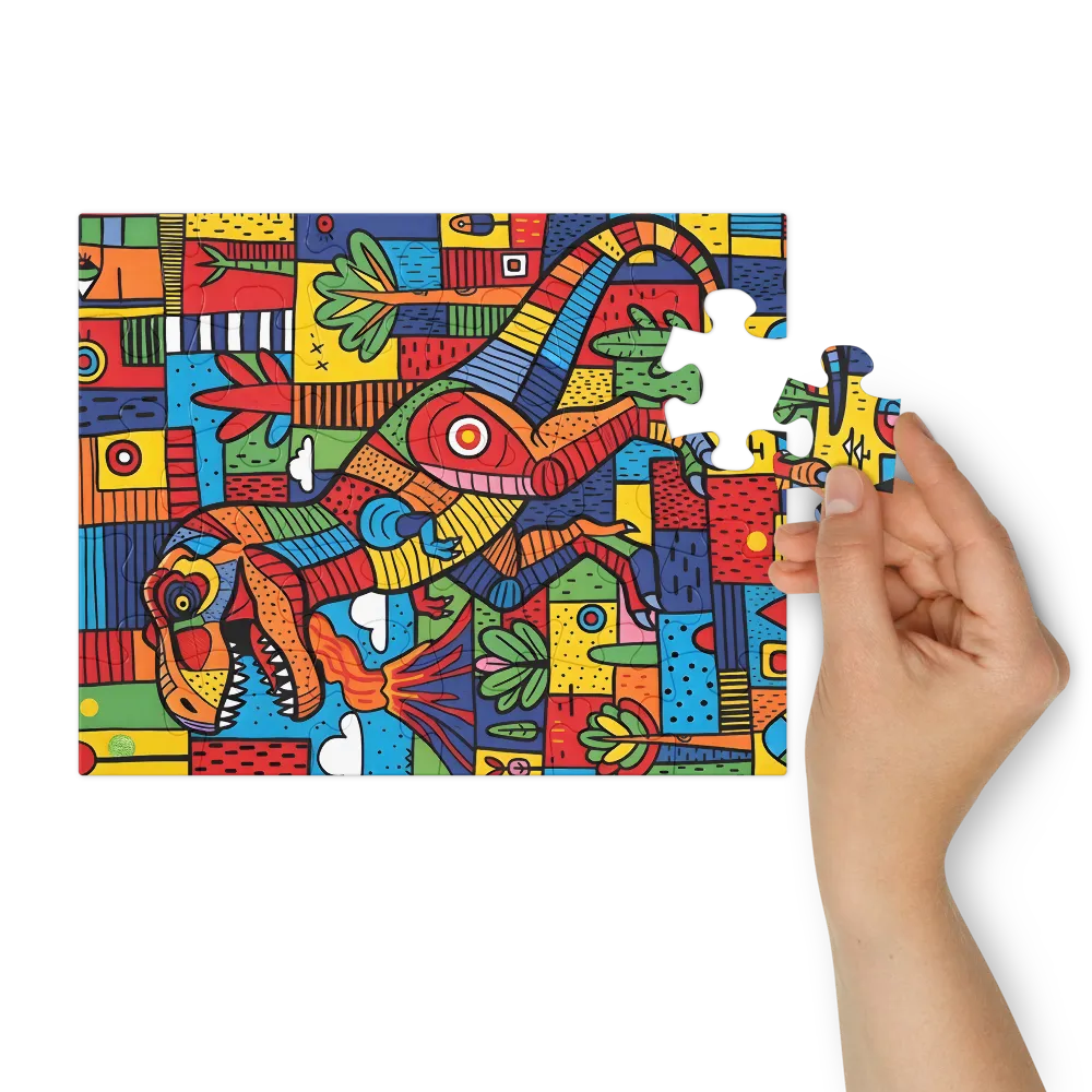 Patchwork T. rex 
 Jigsaw Puzzle in Tin Box