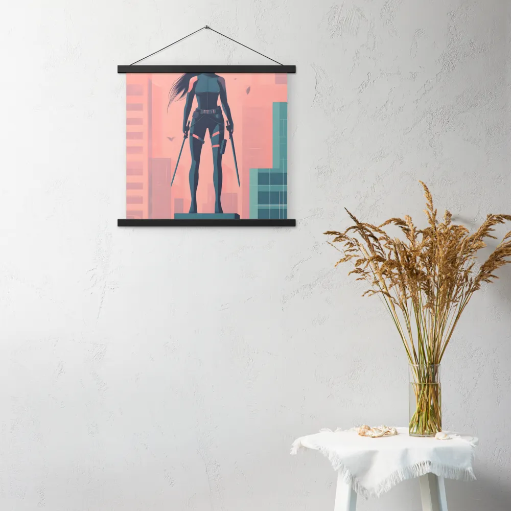 Urban Sentinel: A Warrior's Stand | Poster With Black Wood Hanger | 18″×18″