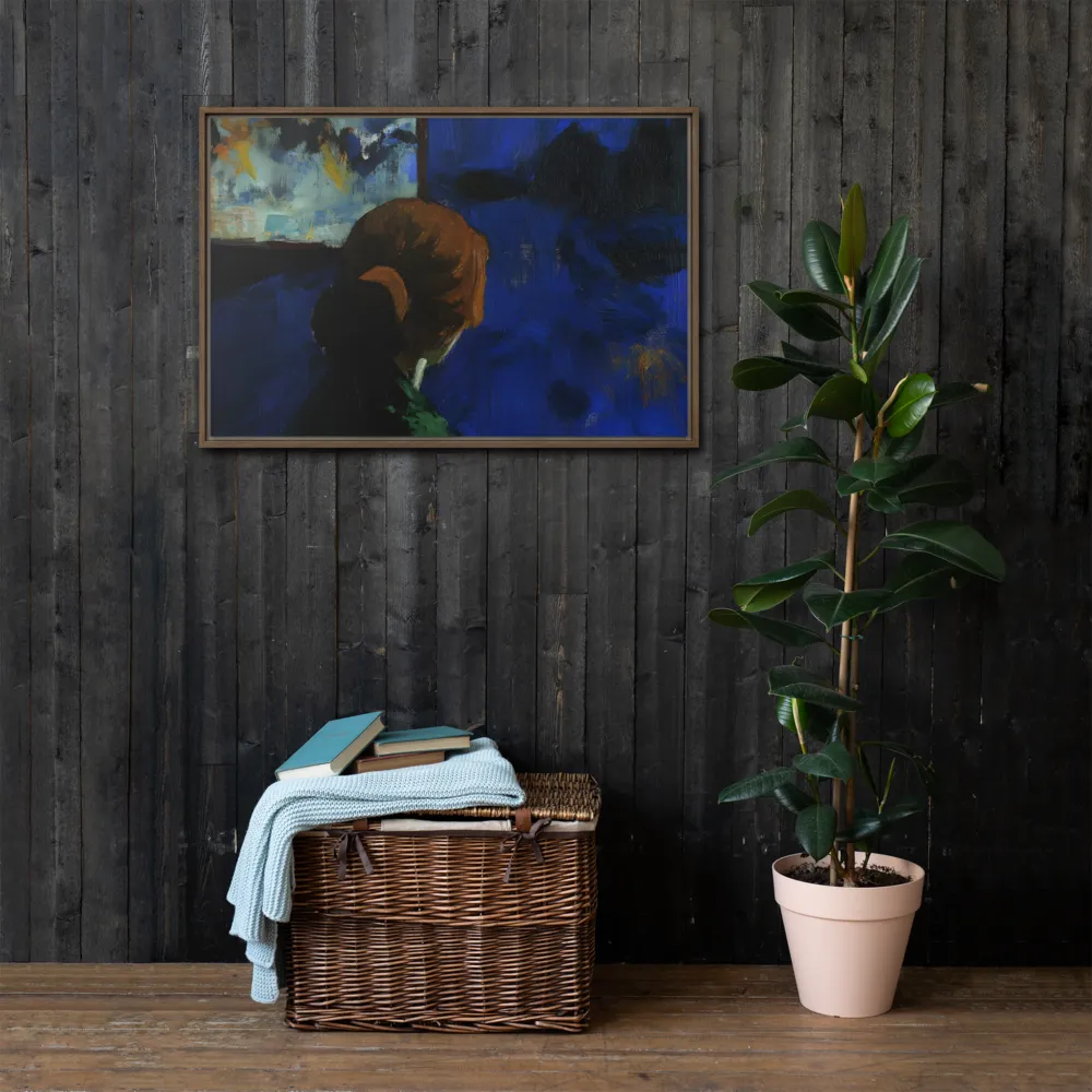 Contemplation Under the Night Sky | Canvas with Brown Frame | 24″×36″
