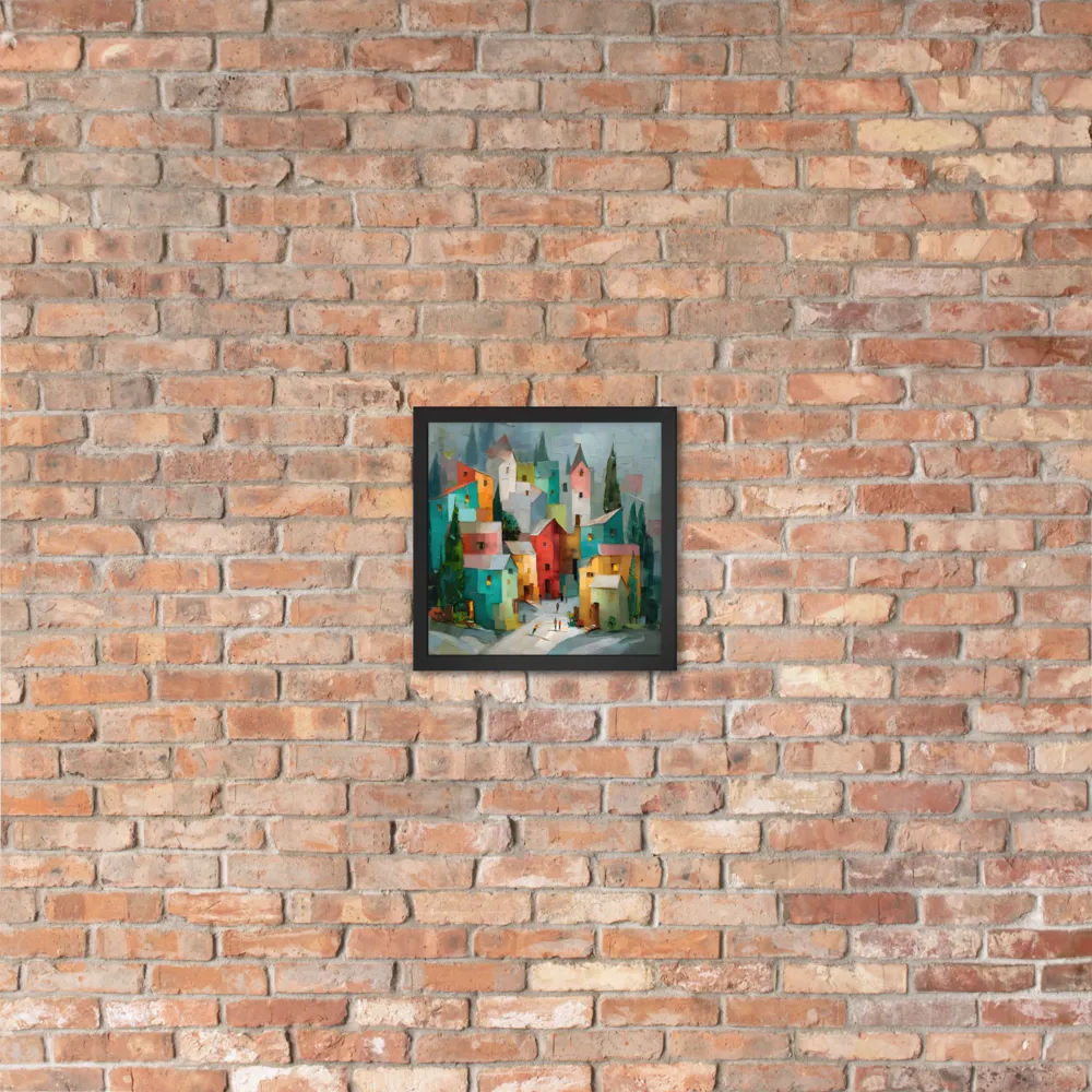 Patchwork Village 
 Poster with Black Frame | 12″x 12″
