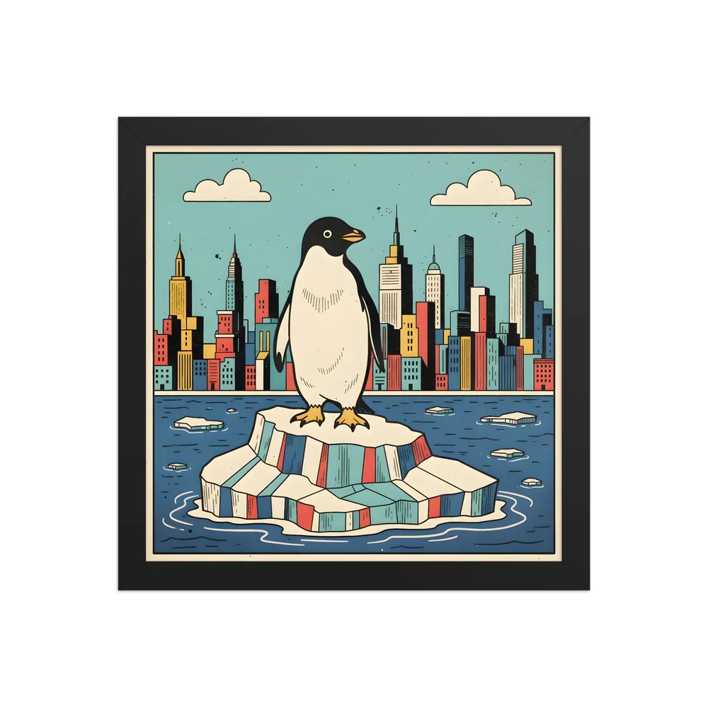 Urban Penguin 
 Poster with Black Frame | 12″x 12″