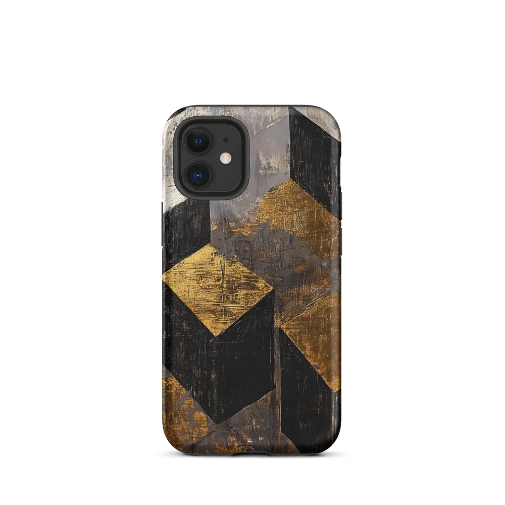 Geometric Harmony in Gold and Black | Phone Case |  12 mini | Tough Case | Matte