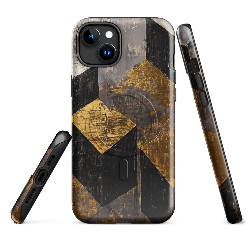 Geometric Harmony in Gold and Black | Phone Case |  15 Plus | MagSafe® Tough Case | Glossy