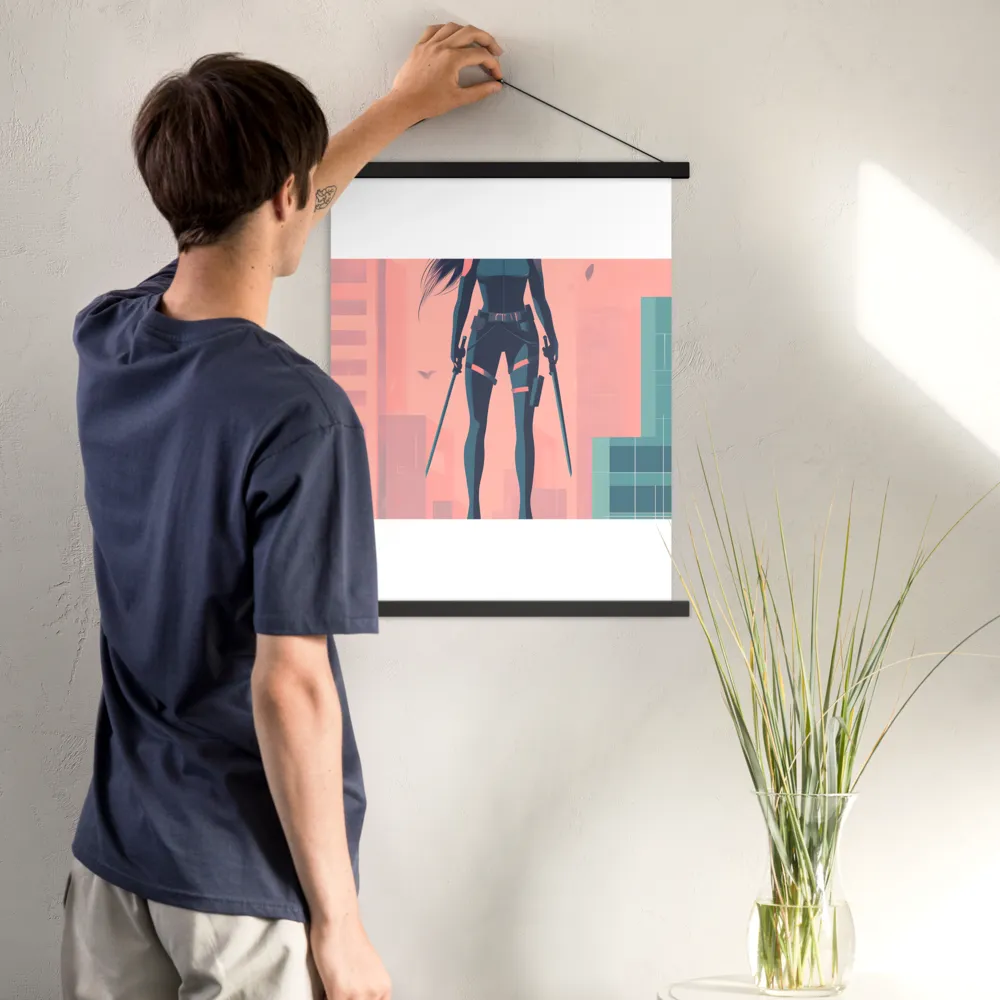Urban Sentinel: A Warrior's Stand | Poster With Black Wood Hanger | 18″×24″
