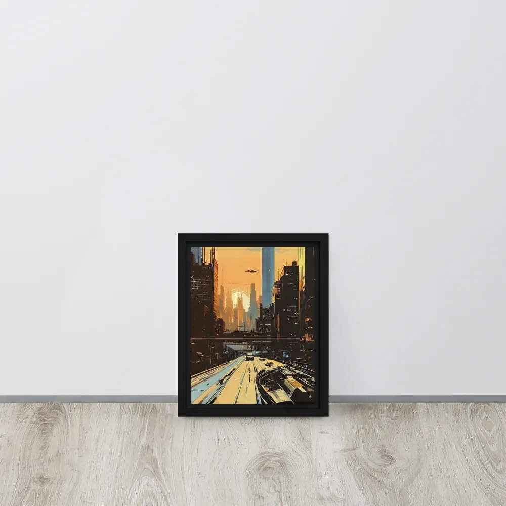 Metro Nexus: A Futuristic Cityscape | Canvas with Black Frame | 8″×10″