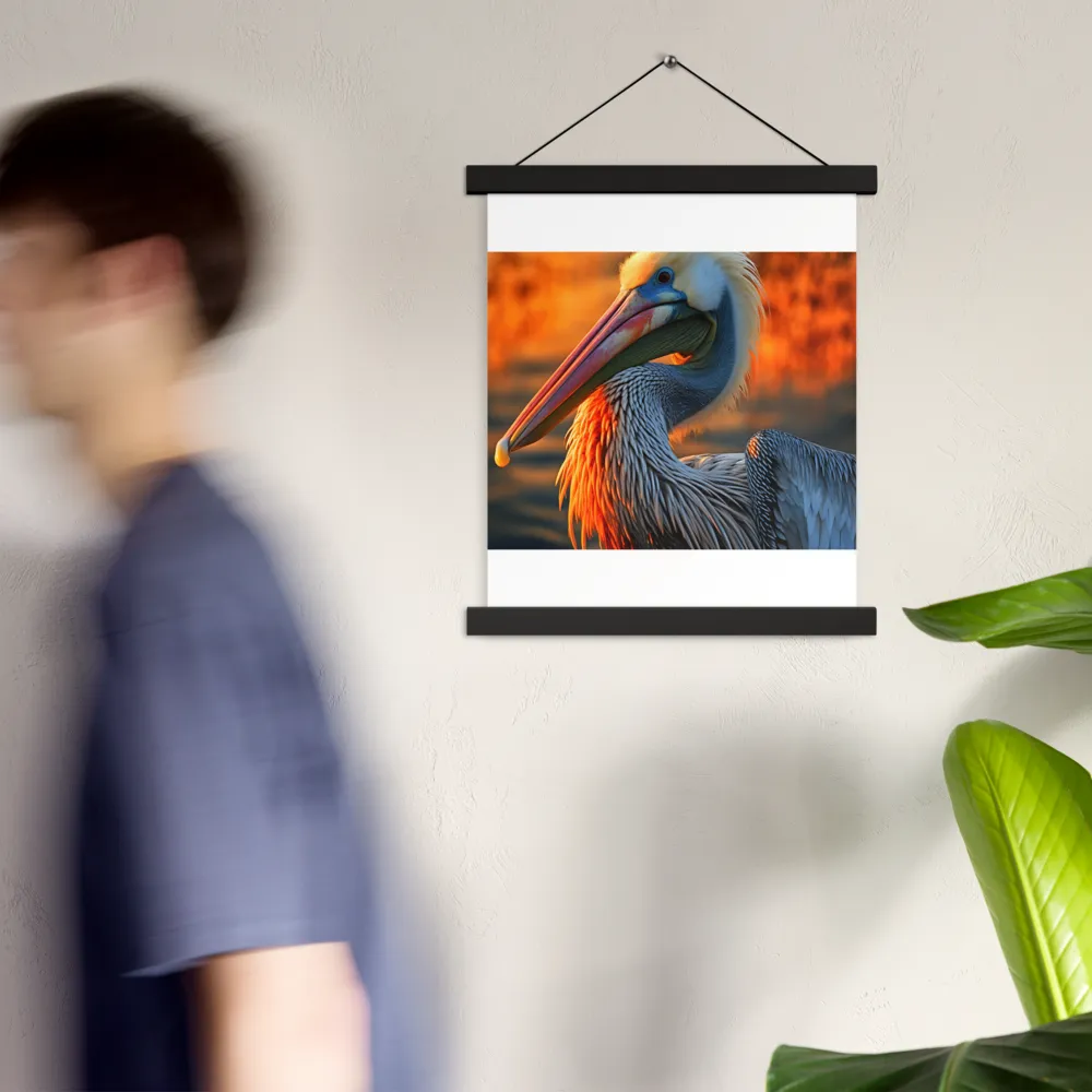 Elegance of the Pelican at Sunset | Poster With Black Wood Hanger | 11″×14″