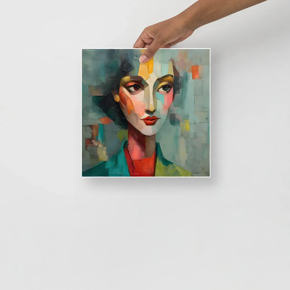 Teal Cubist Portrait 
 Poster | 12″x 12″