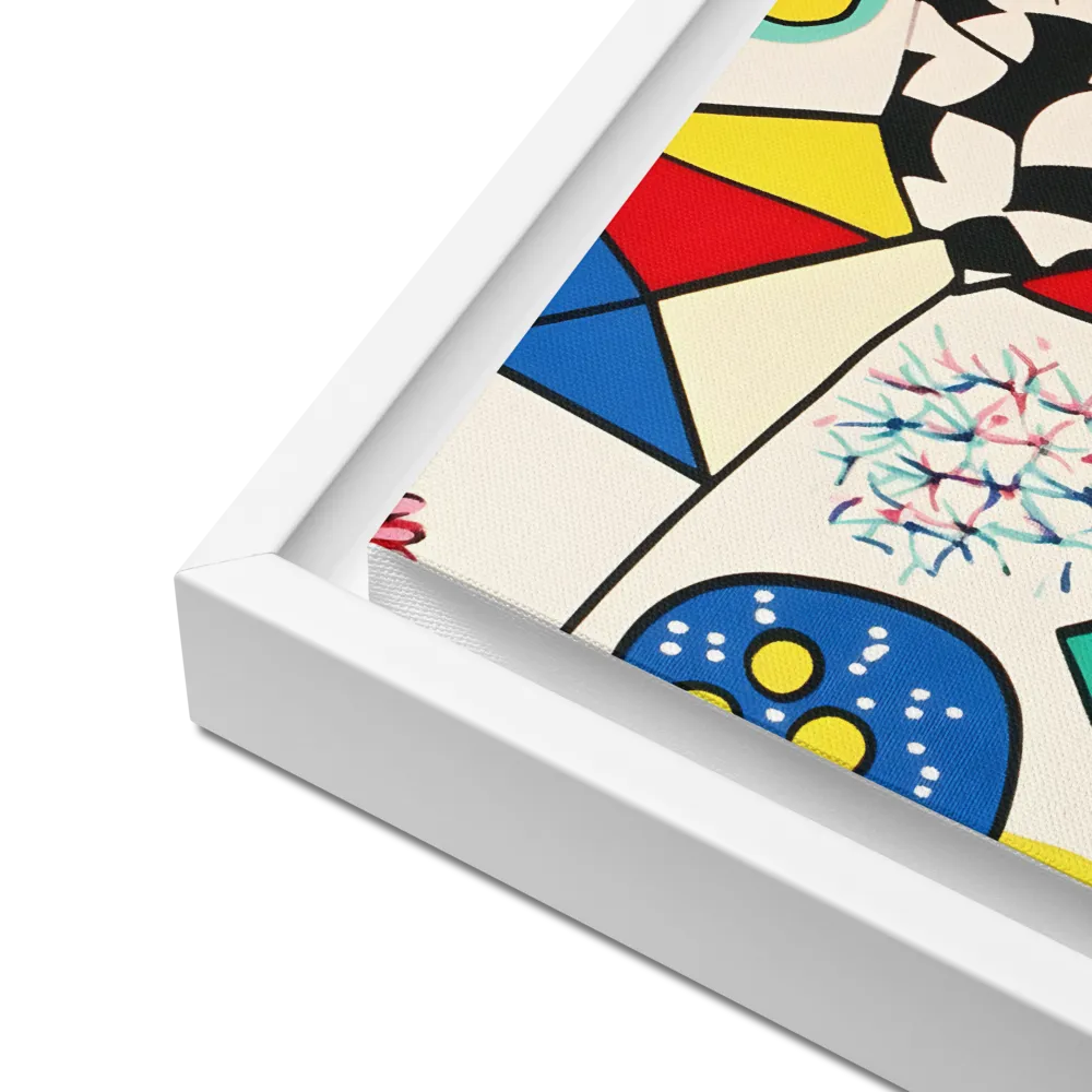 Joyful Geometry: A Playful Dance of Shapes and Colors | Canvas with White Frame | 12″×12″