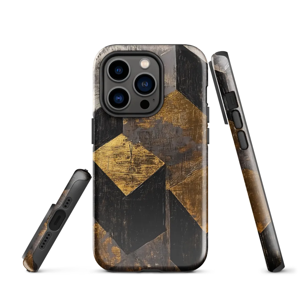 Geometric Harmony in Gold and Black | Phone Case |  14 Pro | Tough Case | Glossy