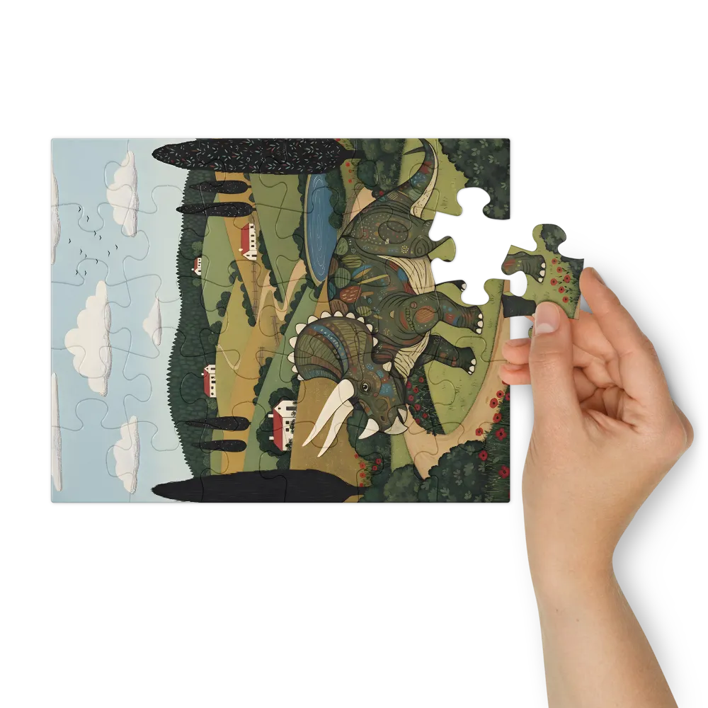 Meadow Triceratops 
 Jigsaw Puzzle in Tin Box