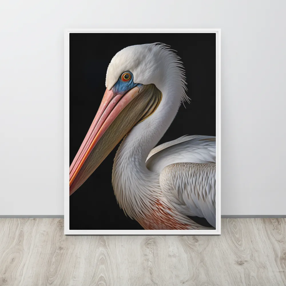 Elegance in White: The Pelican | Canvas with White Frame | 24″×32″