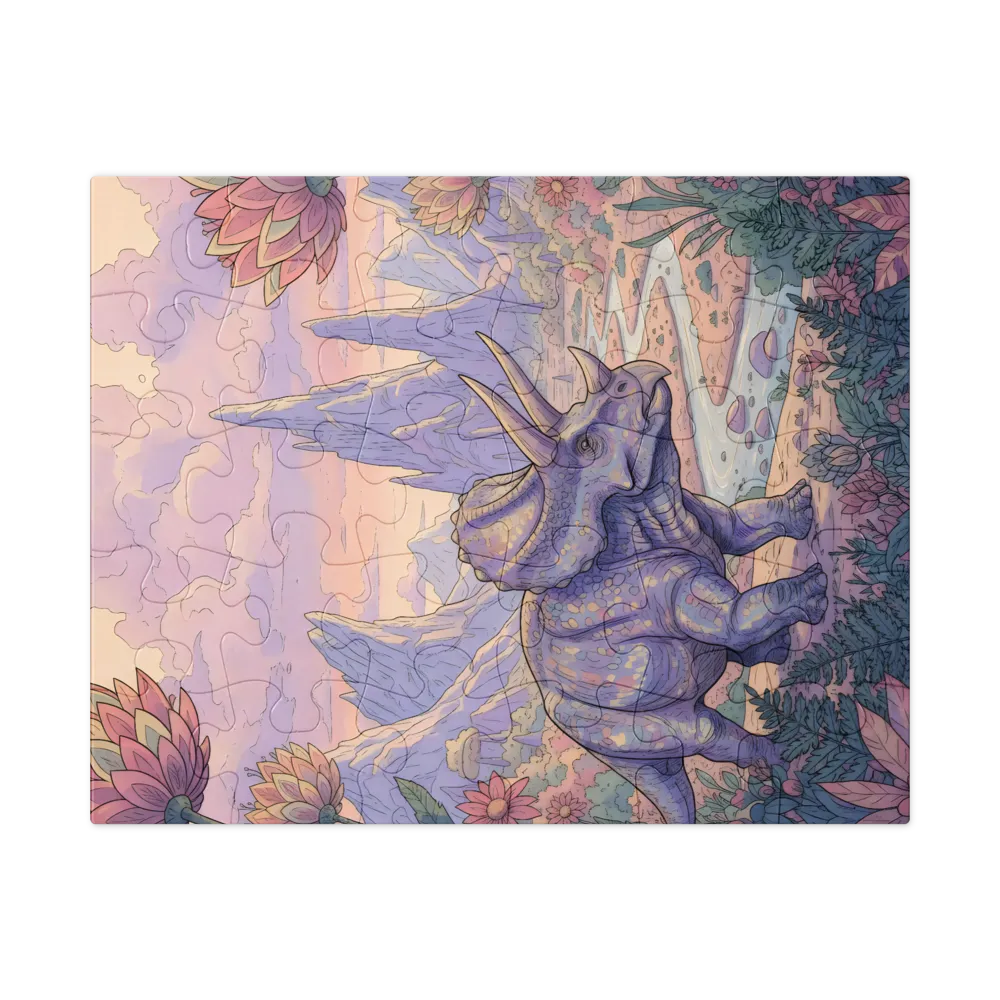 Triceratops in Bloom 
 Jigsaw Puzzle in Tin Box