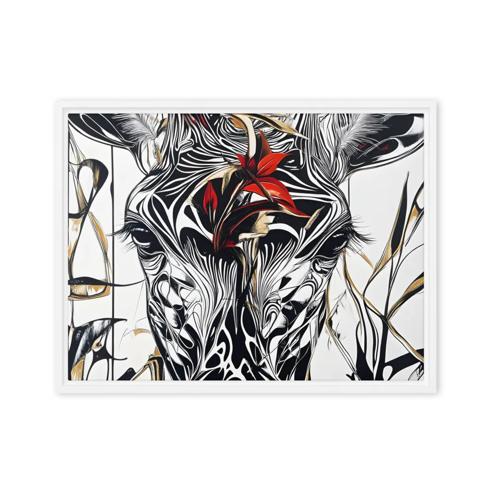 Floral Elegance: The Giraffe's Portrait | Canvas with White Frame | 18″×24″