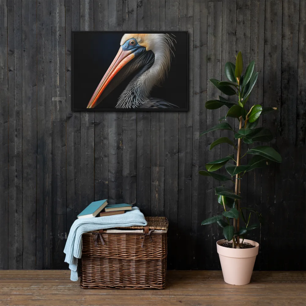 Majestic Portrait of a Pelican | Canvas with Black Frame | 20″×30″