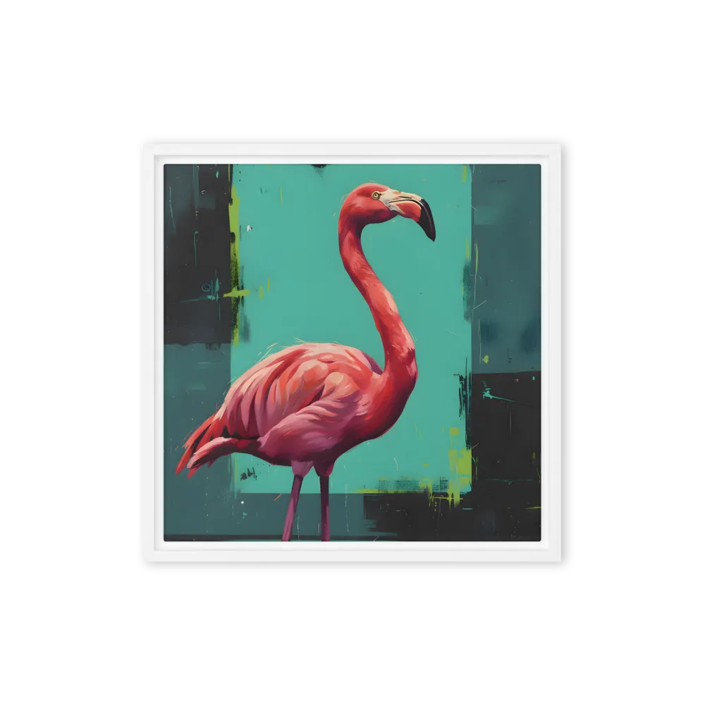 Teal Flamingo 
 Canvas with White Frame