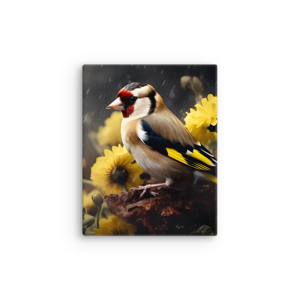 Harmony in Nature: A Goldfinch Amidst Blooms | Thin Canvas | 11″×14″