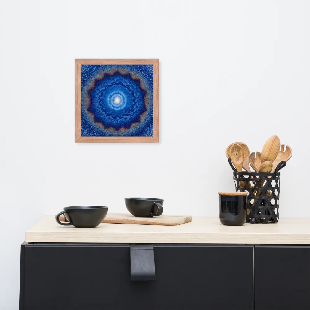 Luminous Blue Mandala 
 Poster with Red oak Frame | 10″x 10″
