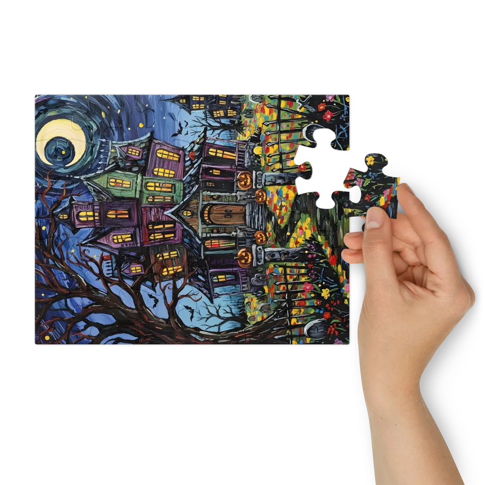 Moonlit Haunted Manor 
 Jigsaw Puzzle in Tin Box