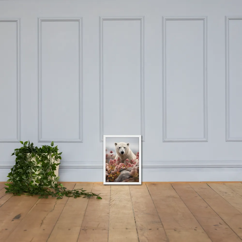 Curiosity Among Blooms: The Polar Bear | Poster with White Frame | 12″×16″