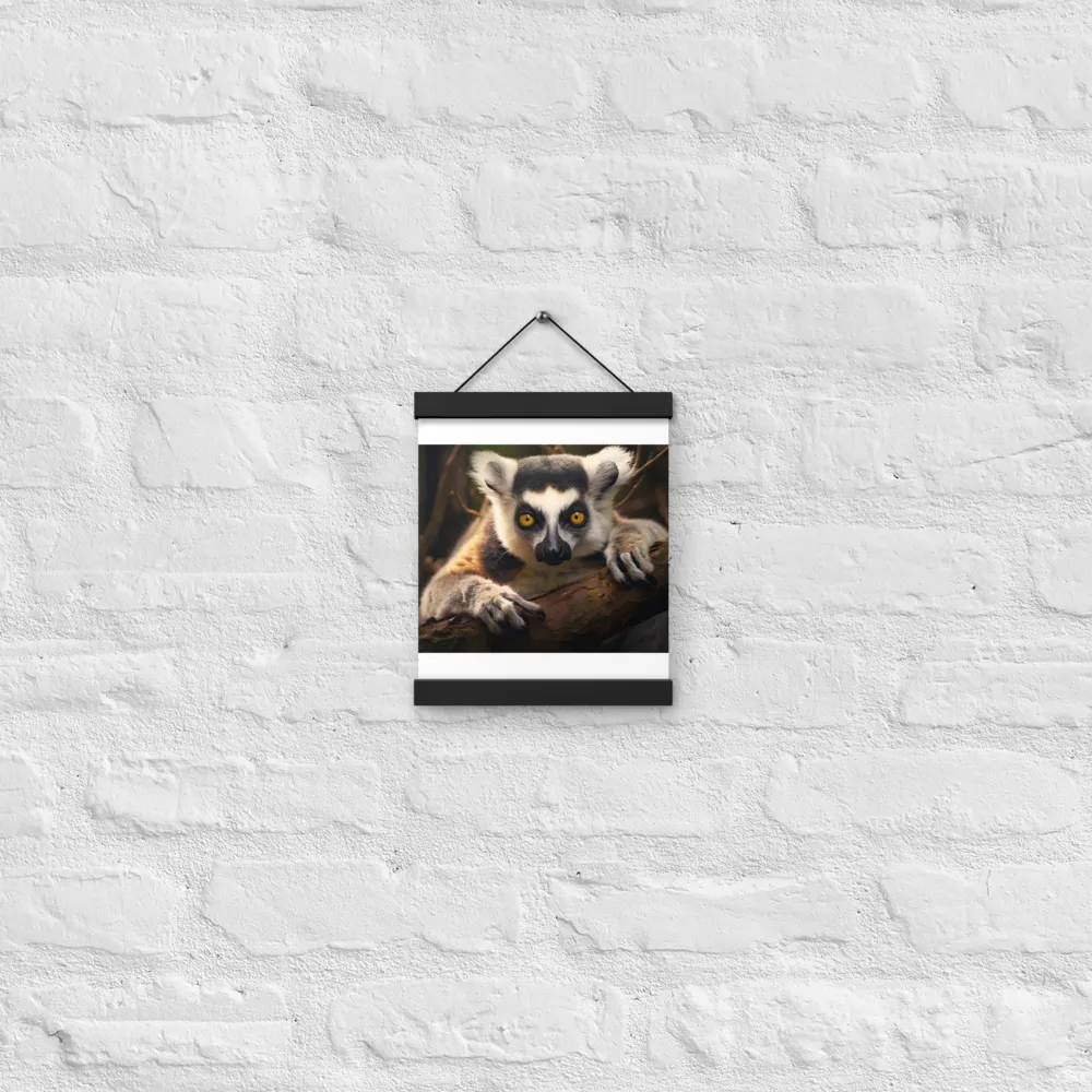 The Watchful Lemur | Poster With Black Wood Hanger | 8″×10″