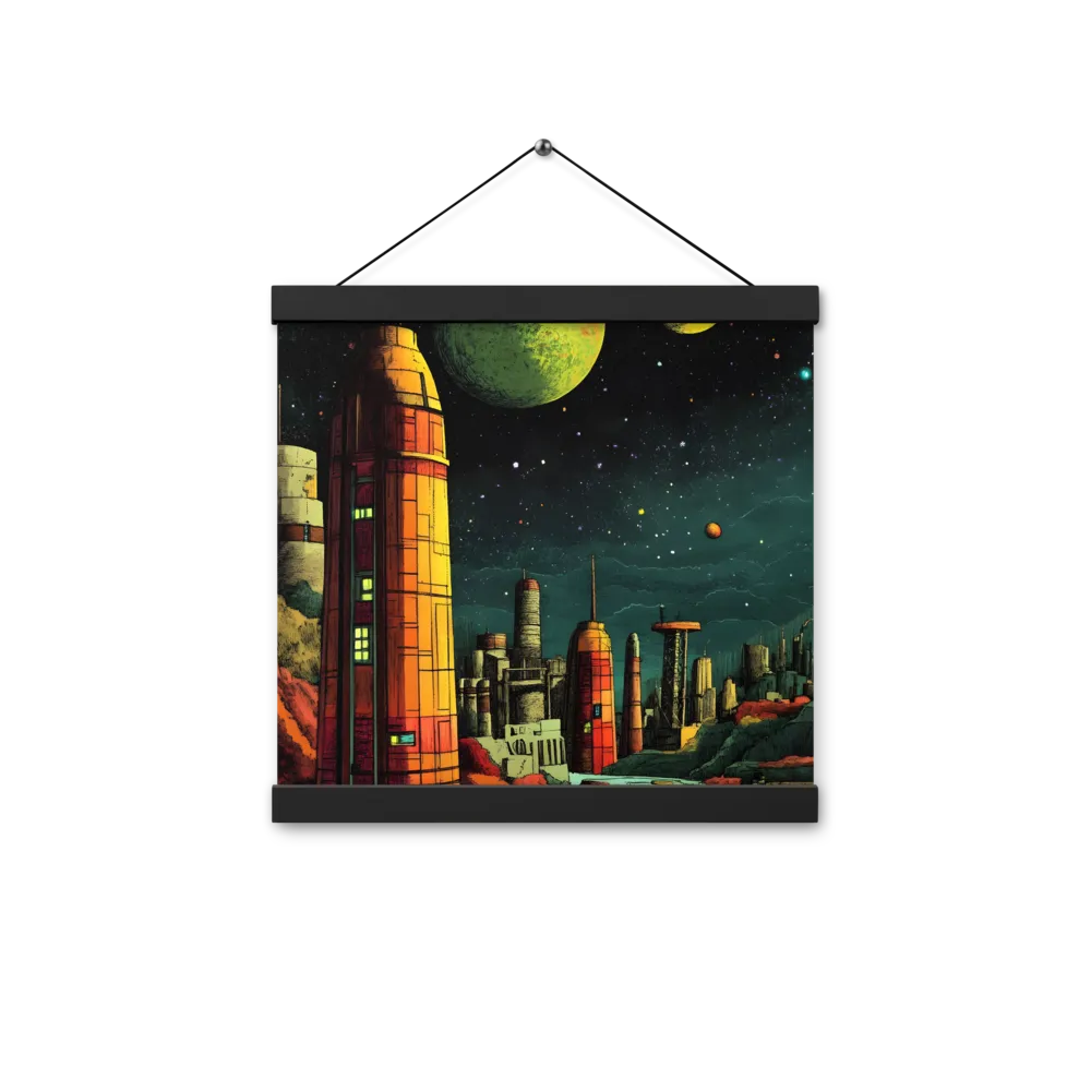 Cosmic Cityscape | Poster With Black Wood Hanger | 12″×12″