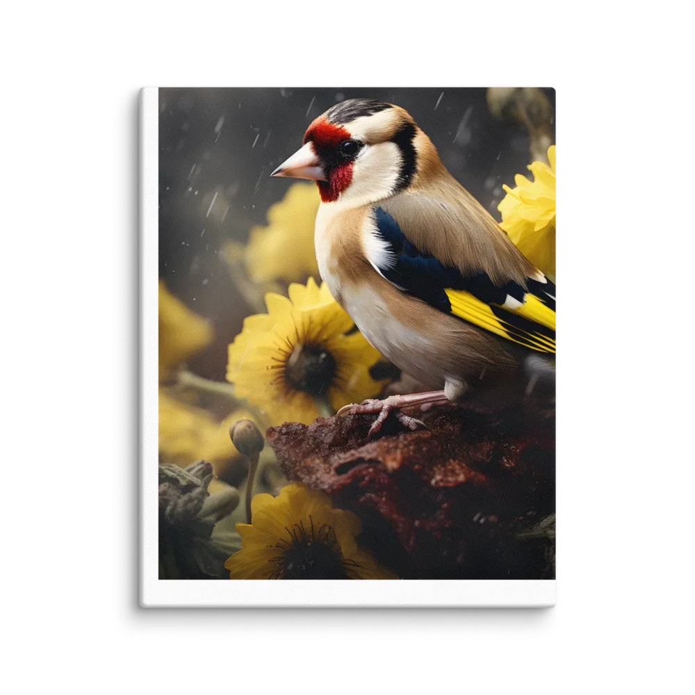 Harmony in Nature: A Goldfinch Amidst Blooms | Canvas | 8″×10″