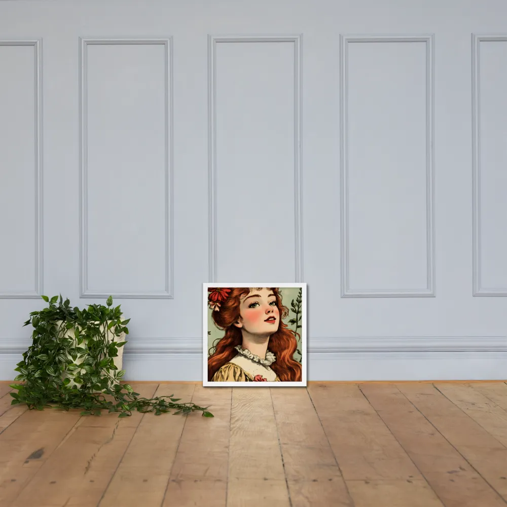 Whimsical Portrait of a Flower-Adorned Girl | Poster with White Frame | 16″×16″