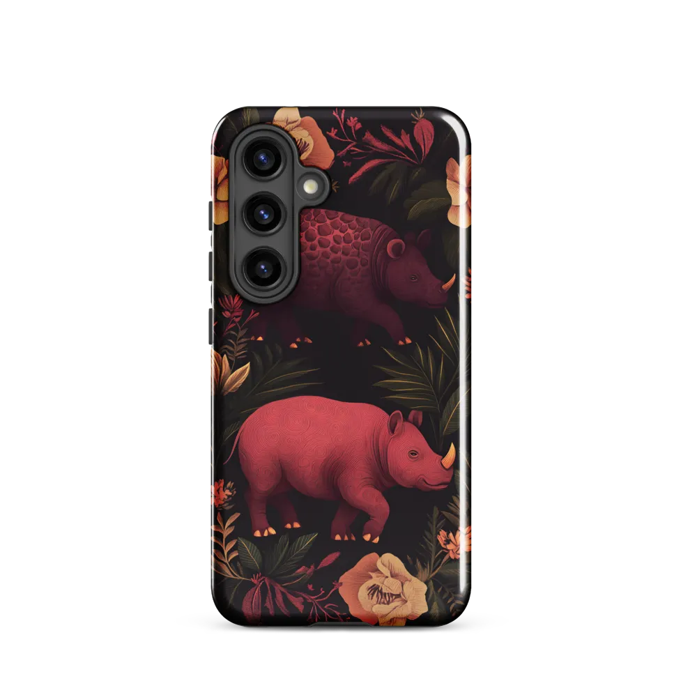 Rhinos in Floral Embrace