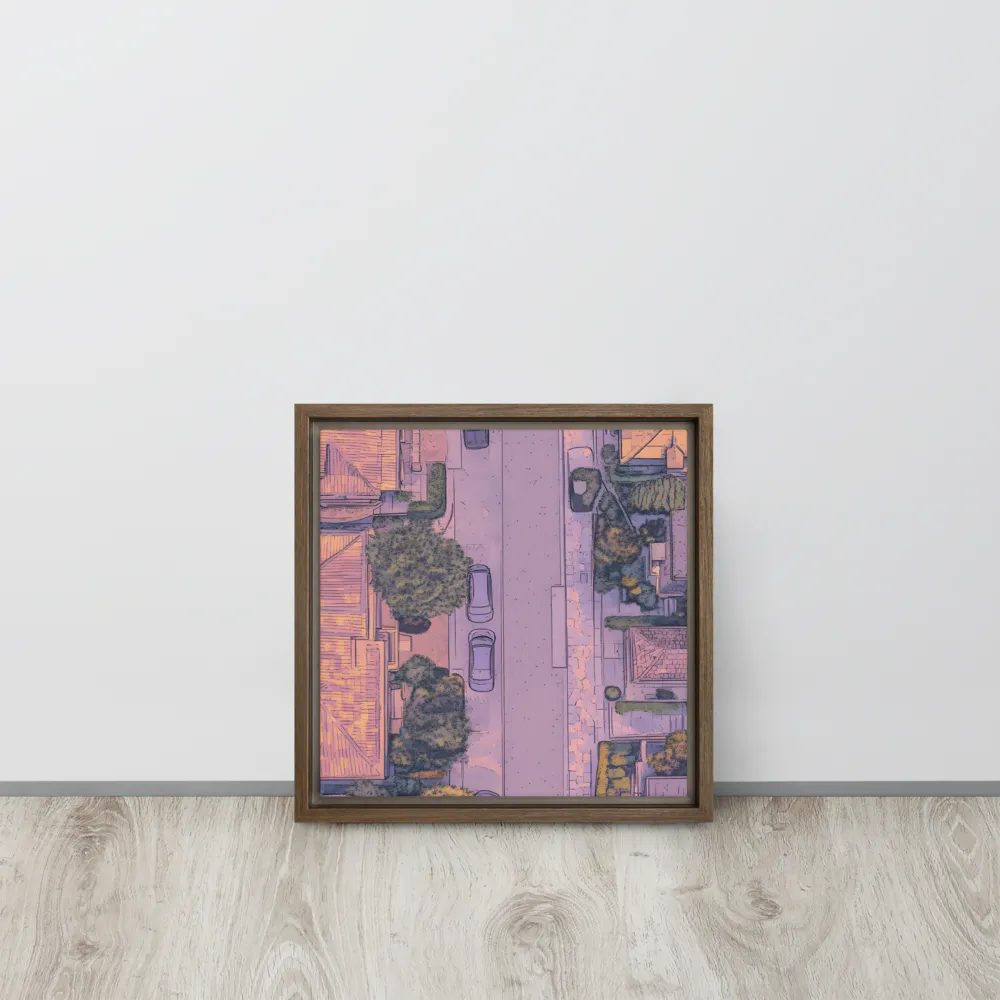 Aerial Serenity: Suburban Oasis | Canvas with Brown Frame | 12″×12″