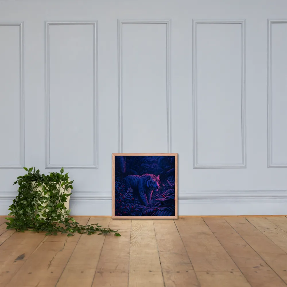 Mystic Prowler: The White Tiger in the Jungle | Poster with Red oak Frame | 18″×18″