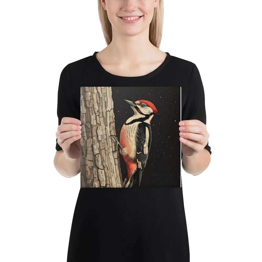 Woodpecker on Bark 
 Canvas | 10″x 10″