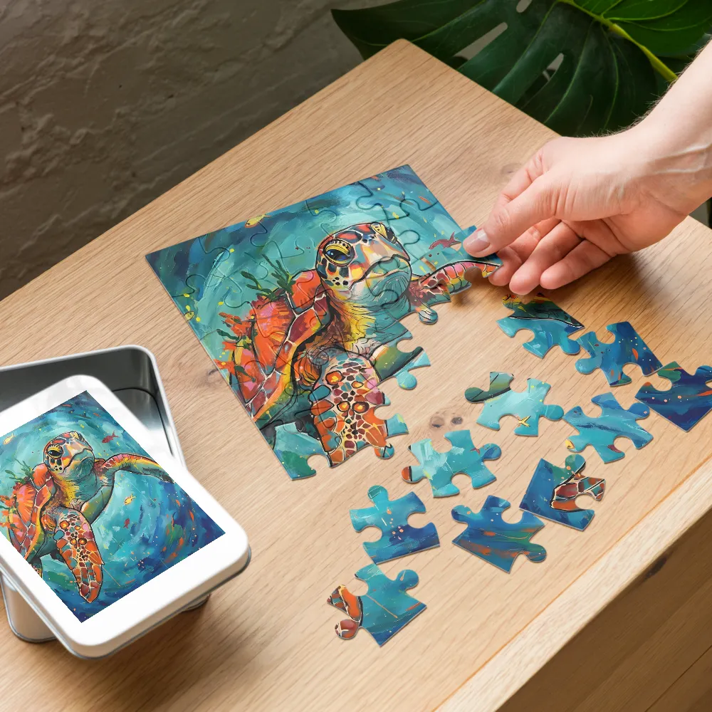 Colorful Sea Turtle 
 Jigsaw Puzzle in Tin Box