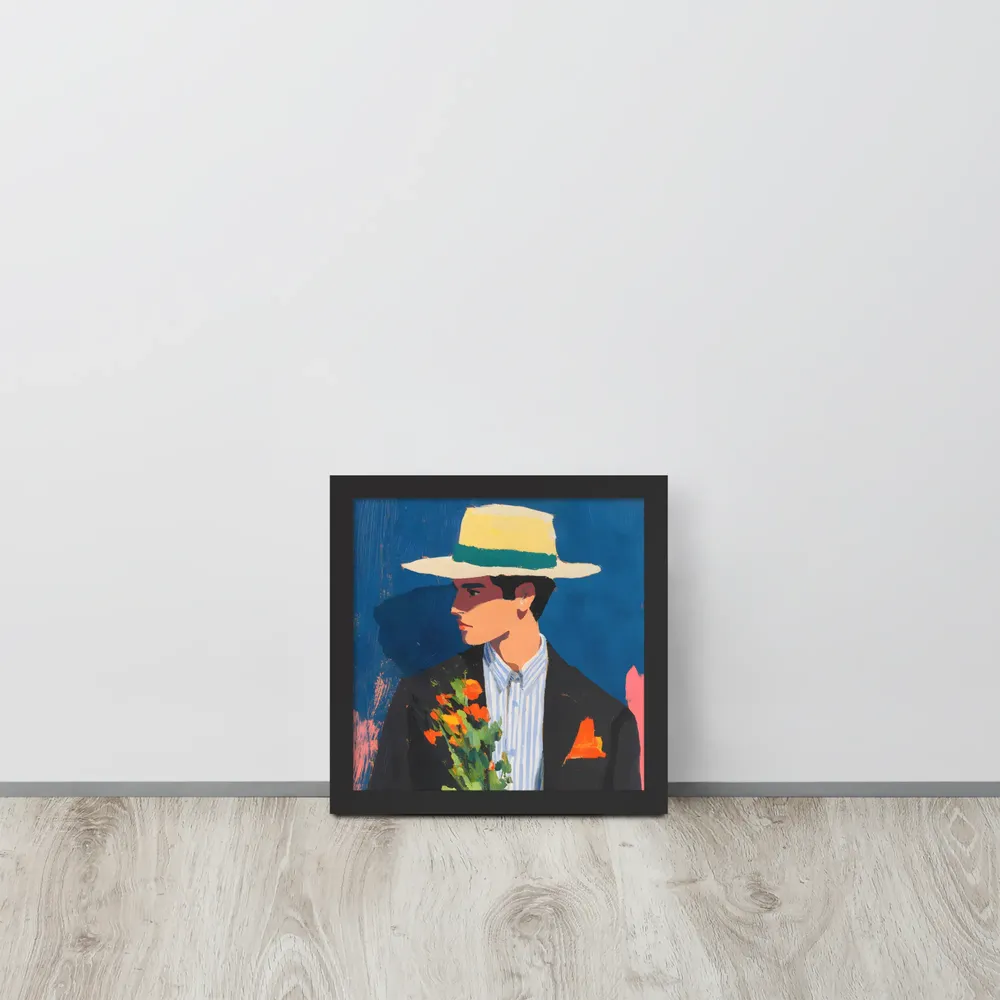 Portrait with Hat and Flowers 
 Poster with Black Frame | 10″x 10″